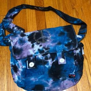purple and blue tie dye shoulder bag